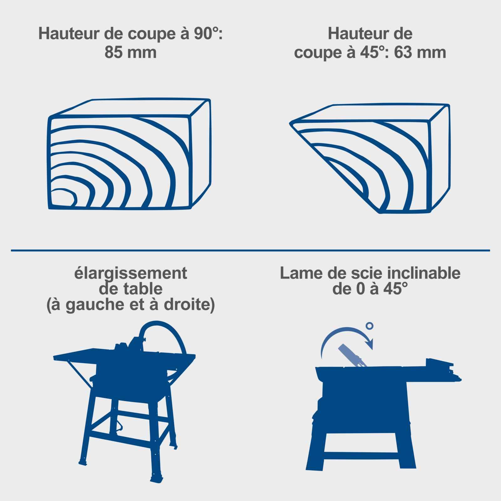 Scheppach Scie circulaire de table HS254 – 240 V – 2200 W – Support inclus | Diamètre de scie Ø 254 mm – Hauteur de coupe 85 mm – Démarrage progressif