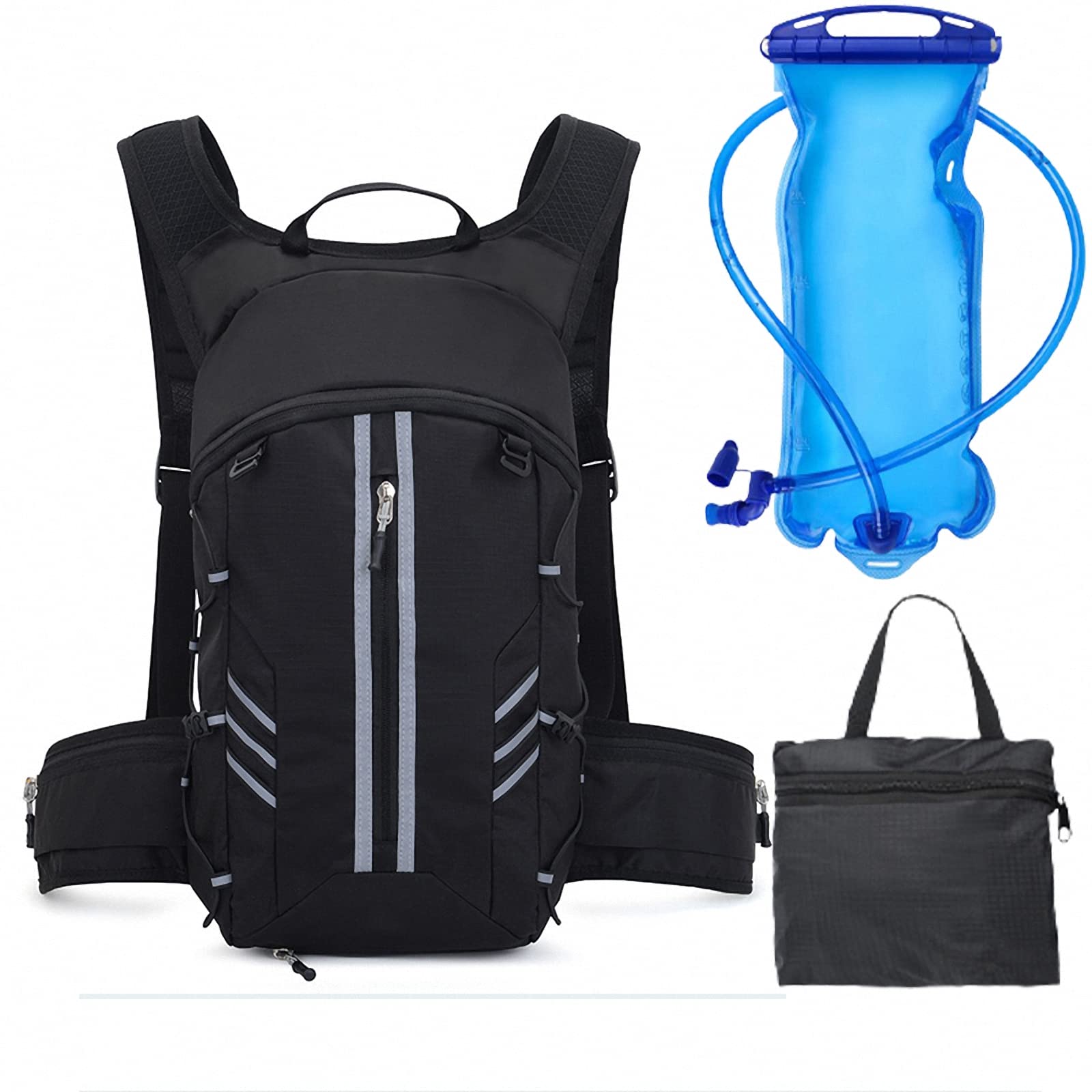 Zaino Pieghevole per Sacca Acqua con Sacca idratazione 2L,Zainetto da Esterno Uomo Donna per Sci,Caccia Daypack,Borsa MTB Impermeabile Ultraleggera e traspirante-10L/280g