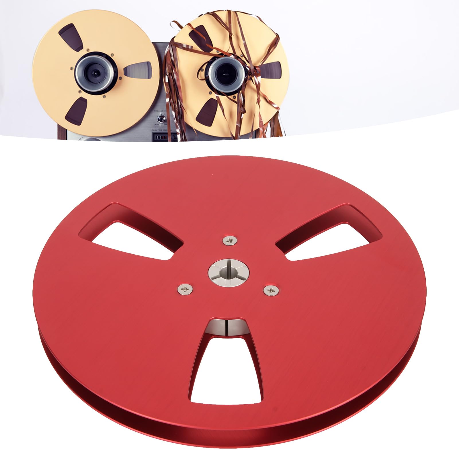 1/4 7-Zoll-Leerbandspule, 3 Löcher, Universeller Windwiderstand, Offene Spule, Tonband-Leerspule, Aluminium-Aufwickelspule zu Spule für -Nab (Rot)