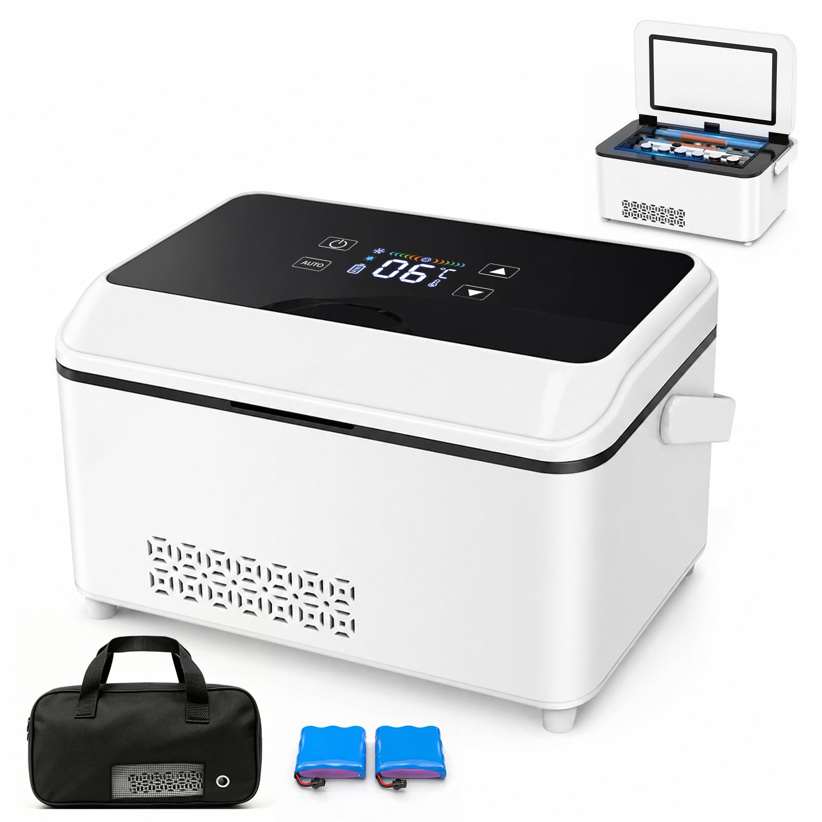 Frigorifero elettrico per insulina, grande capacità, 2-8 °C, portatile, con batteria da 13600 mAh, mini frigo per medicinali, indicatore della temperatura LCD, per auto, viaggi, esterni