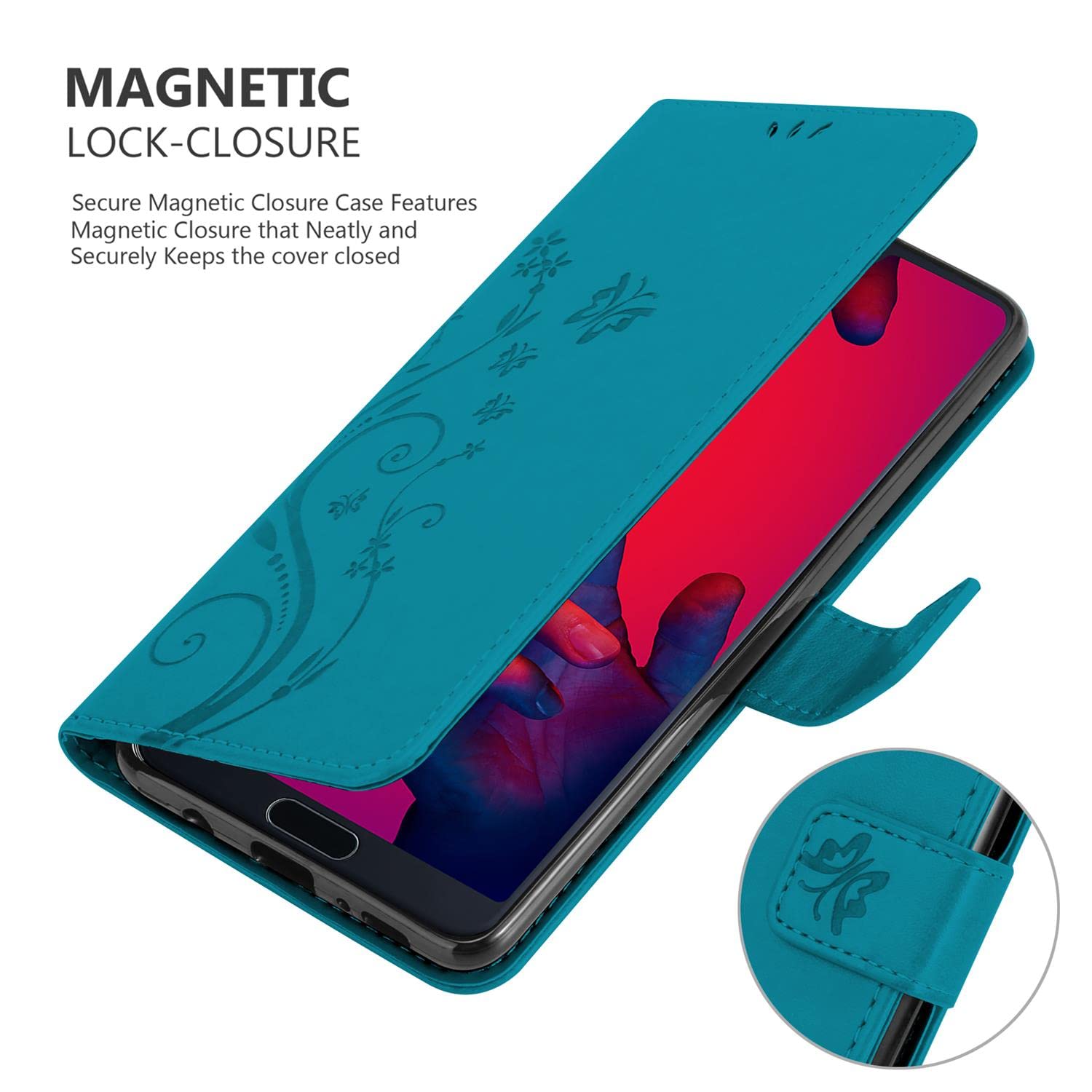Cadorabo Hülle Für Huawei P20 PRO/P20 Plus – Klappcover Aus Kunstleder Mit Blumen-Design, Kartenfächern & Standfunktion