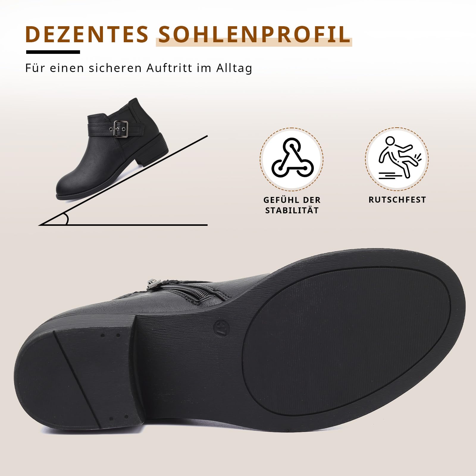 ziitop Stiefeletten Damen Schwarz mit Reißverschluss Elegante Boots Stiefel Damen Spitz Zulaufend Schnalle Western Chelsea Ankle Boots Herbst Winter Schuhe Ungefüttert Vielseitig Kurzstiefel