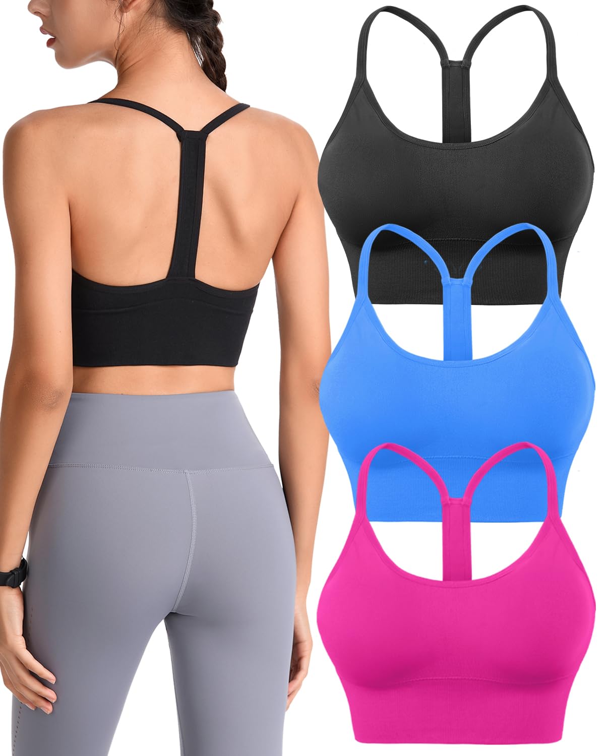 Evercute Racerback Sports Bras Padded Y Racer Back Cropped Bras for Yoga Workout Fitness Low Impact