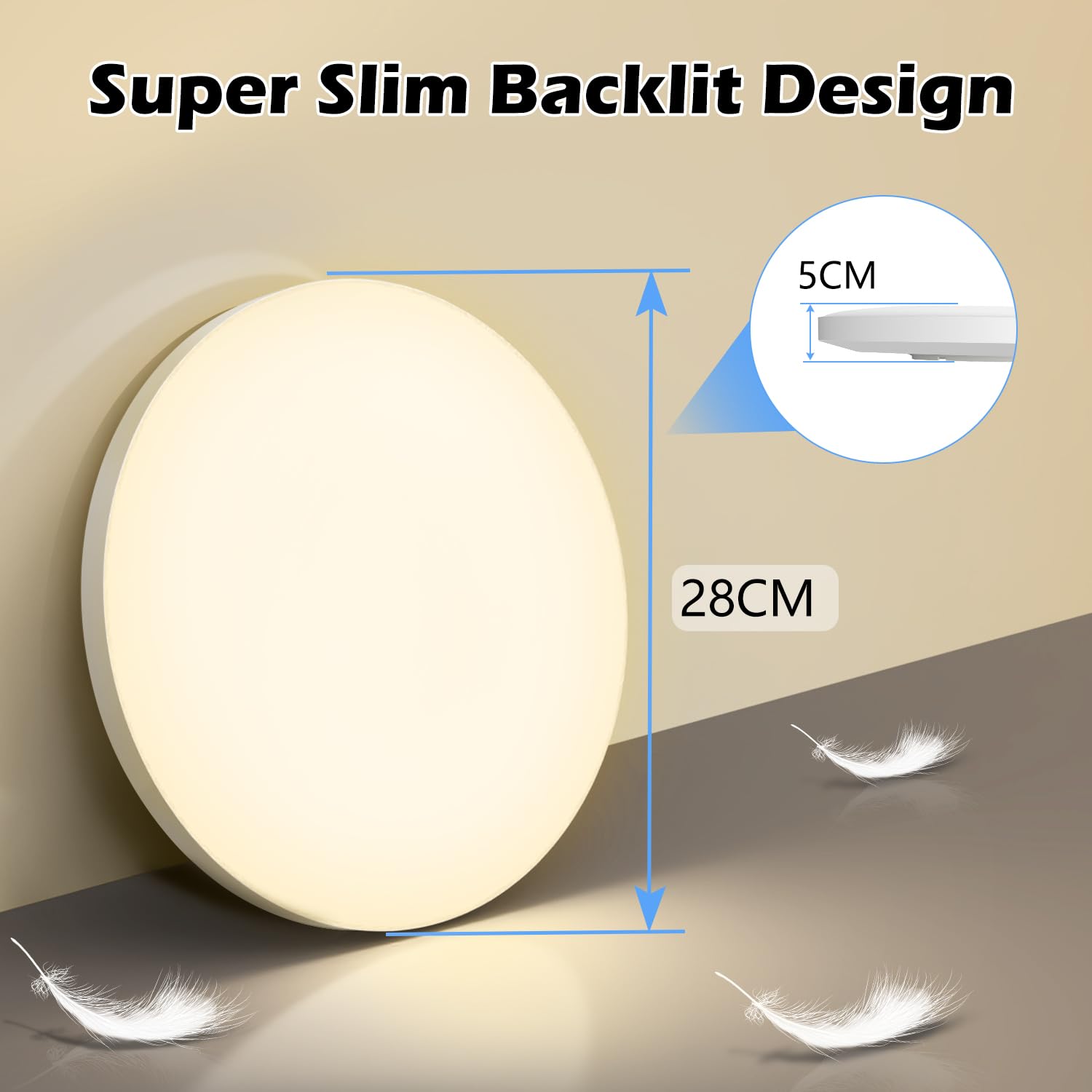 Plafoniera LED Soffitto 24W [2 Pezzi], Lampada da Soffitto 3000K 2000LM Plafoniera Bagno IP44 Impermeabile Rotonda Ø28CM Lampadario LED Moderna Luce Soffitto per Cameretta, Cucina, Soggiorno