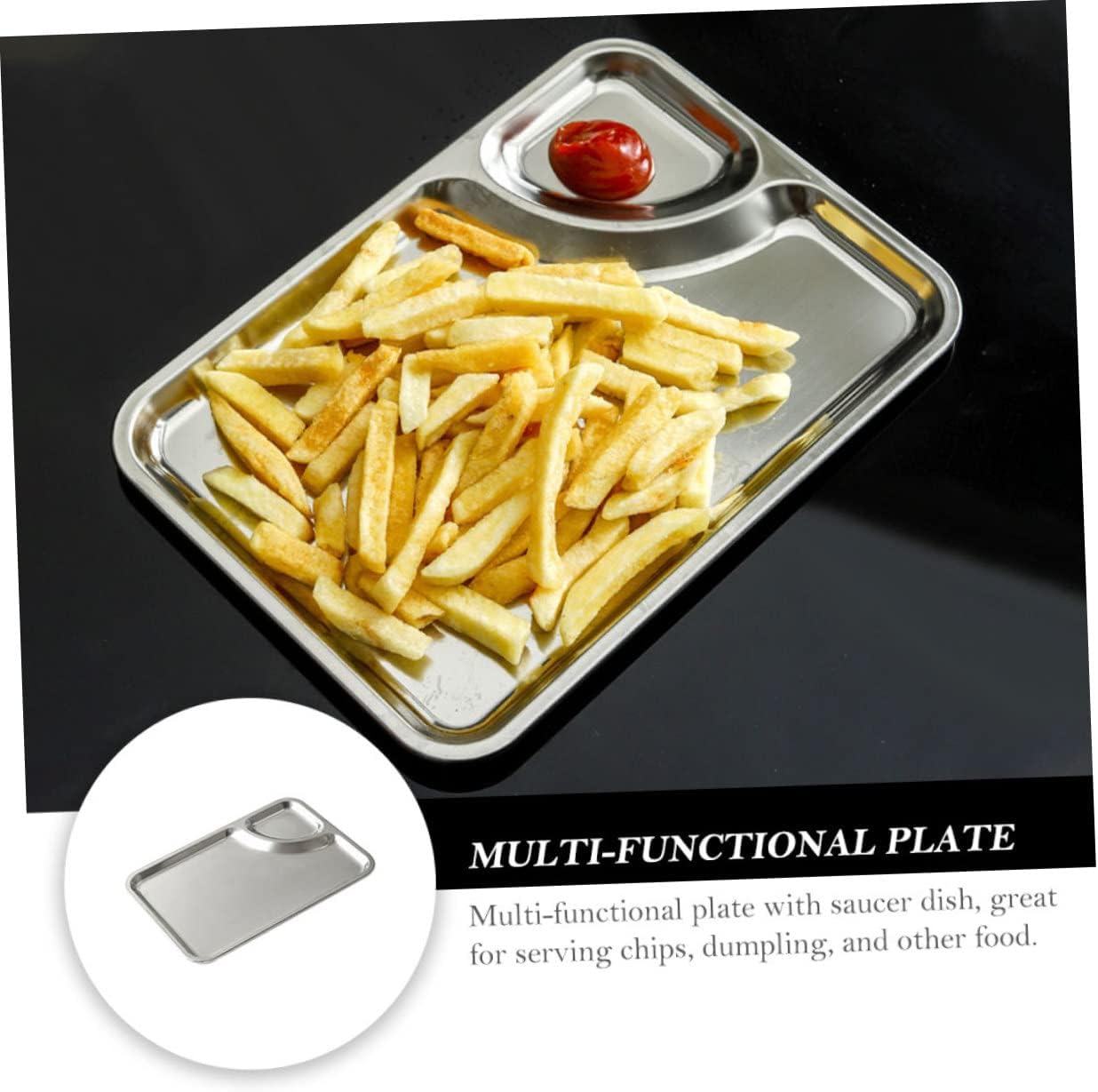 Multi-functional Stainless Steel Dumpling and Chips Plate Compact Serving Tray for Snacks Dips and Sushi Easy to Clean Lightweight Design for Home Use