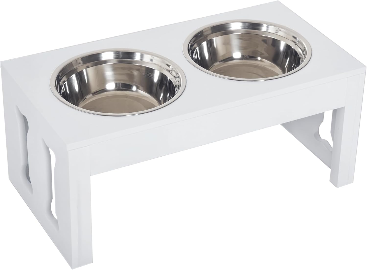 PawHut 23" Modern Decorative Dog Bone Wooden Heavy Duty Pet Food Bowl Elevated Feeding Station - White