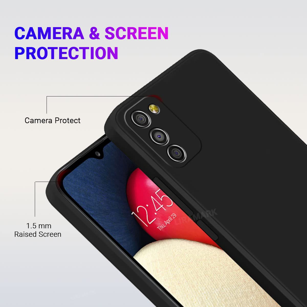 LIRAMARK Silicone Soft Back Cover Case for Samsung Galaxy M02s | F02s | A02s (Silicone Black) — Amazon image 3