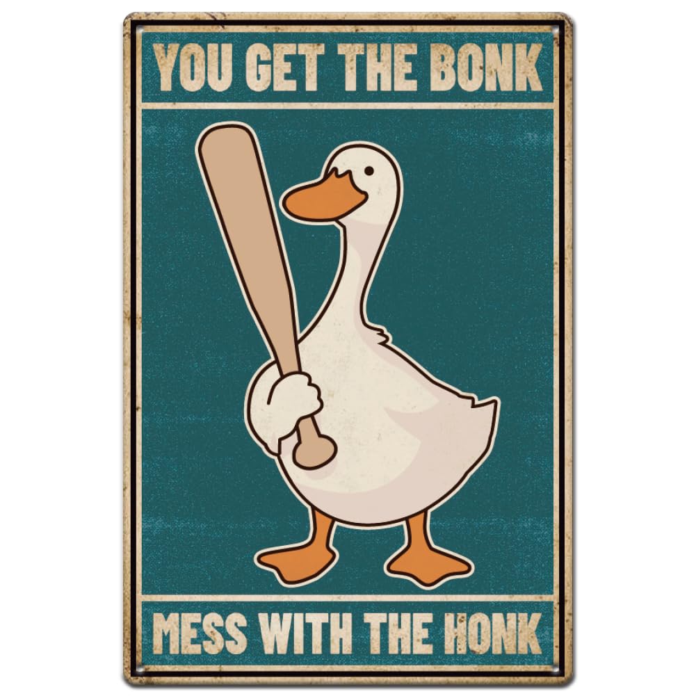 SUPERDANT Baseball Duck Tin Signs, Colorful Metal Poster Signs for Home Wall Decor, Animal Iron Wall Art for Bars Cafe Pubs Restroom Living Room Bedroom 30x20cm