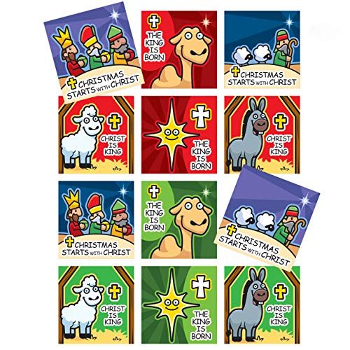 [Christ-in-Christmas] Religious Christmas Stickers for Kids (96 Pack) - for Sunday School Party Favors | Stocking Stuffer Toys