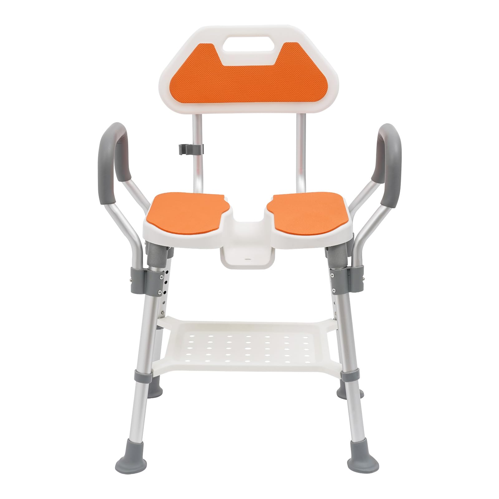 Regulowany taboret prysznicowy, krzesło prysznicowe z podłokietnikami i oparciem, 5-stopniowa regulacja wysokości (38,4–48,3 cm), nośność 150 kg, antypoślizgowe poduszki siedziska, idealne do