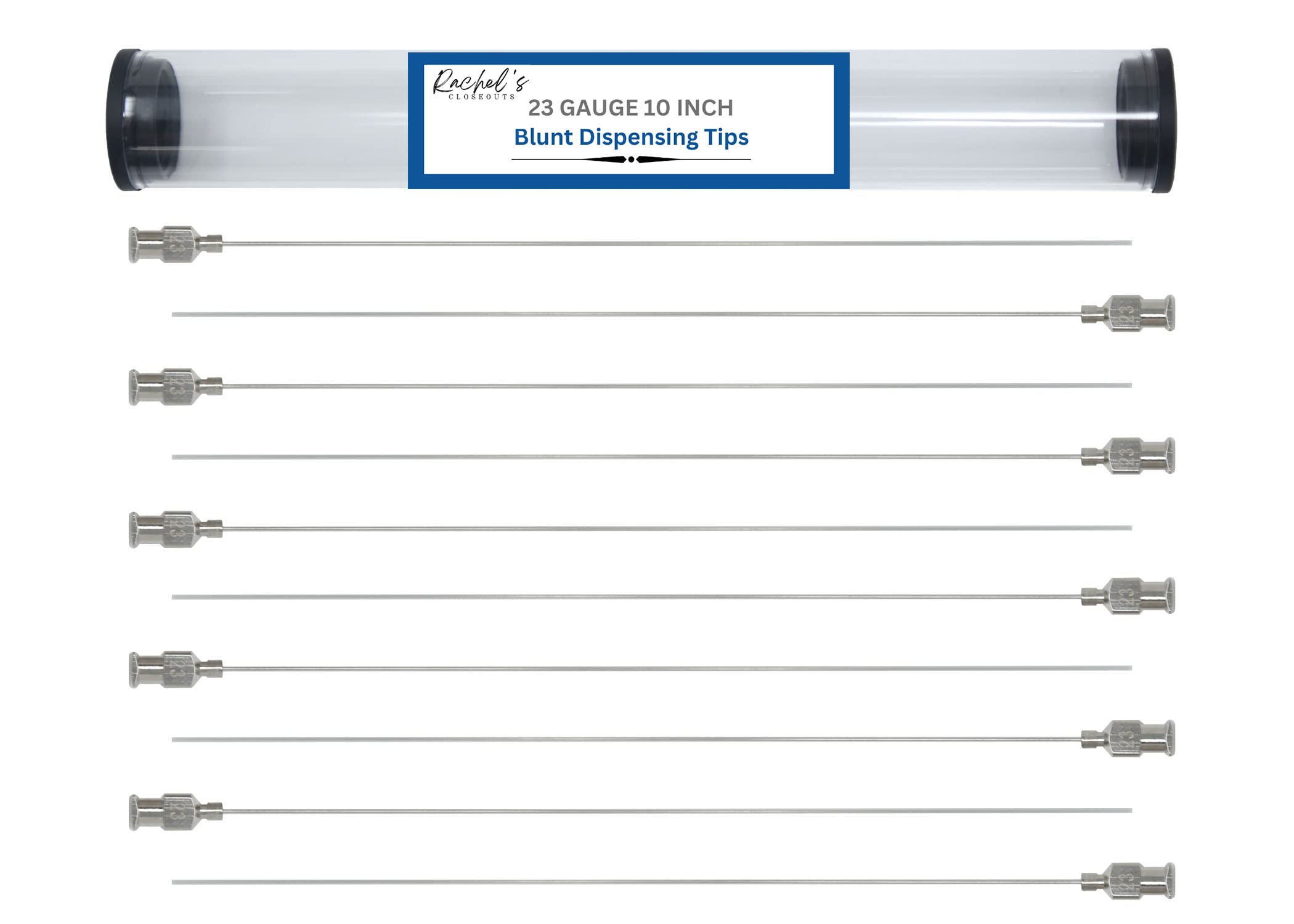 Rachel's Closeouts 10 Packs of 23 Gauge Needle 10-inch Stainless Steel Blunt Tip Needle Industrial Dispensing Needle | Luer Lock Needle | Syringe Needles |