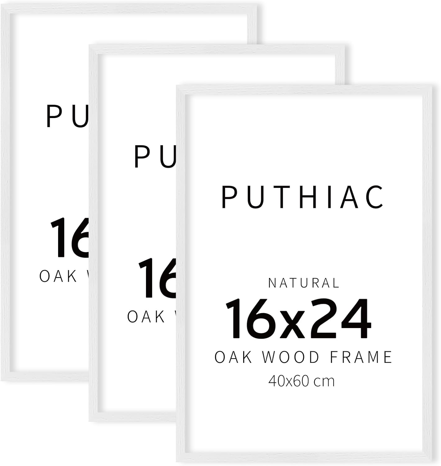 puthiac 16x24 White Oak Wood Picture Frame - Minimalist 16x24 Poster Frame, 16"x24" Frame Wood, Natural Solid Wooden Picture Frames for Wall Art Photo and Prints (3 Pack, White) White-3P 16x24