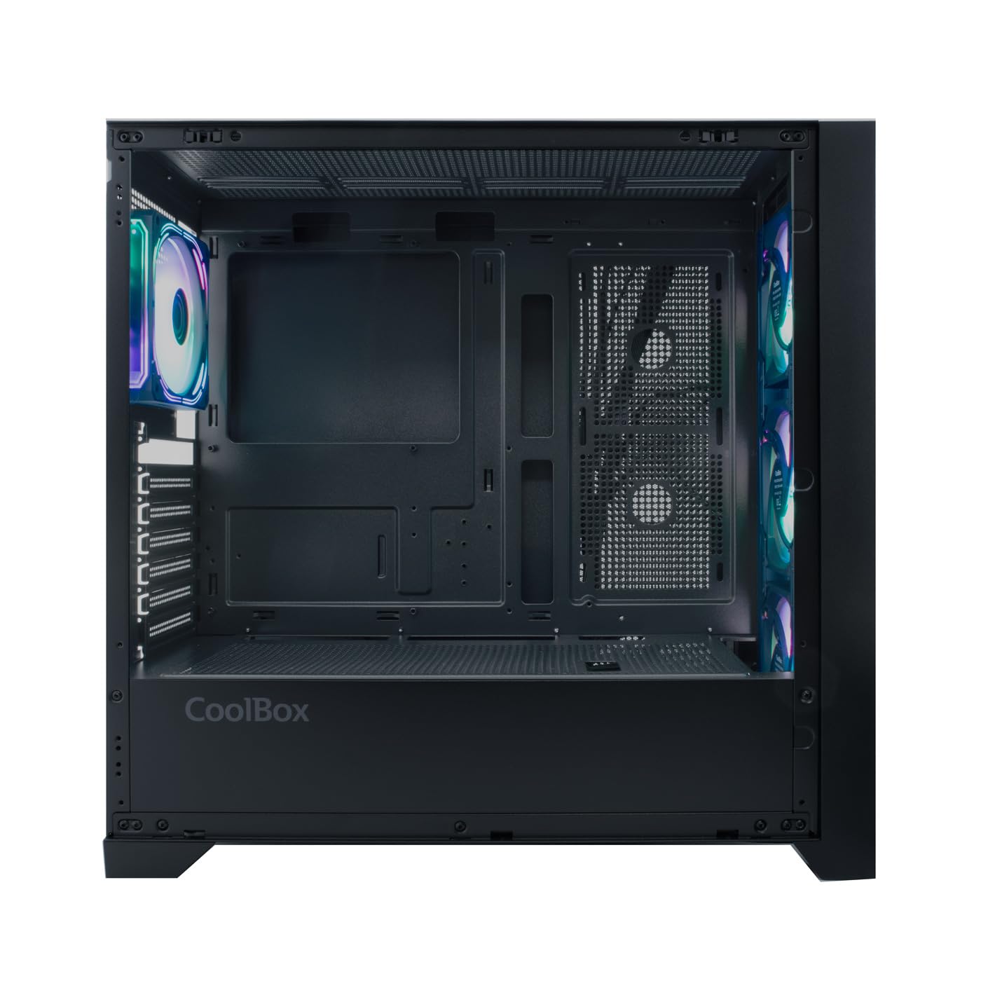 CoolBox Caja de Ordenador Gaming ATX GE2000 DualView con Doble Frontal Intercambiable, 4 Ventiladores ARGB Incluidos, Compatible con Refrigeración Líquida hasta 360mm. Caja PC Gamer, Torre PC