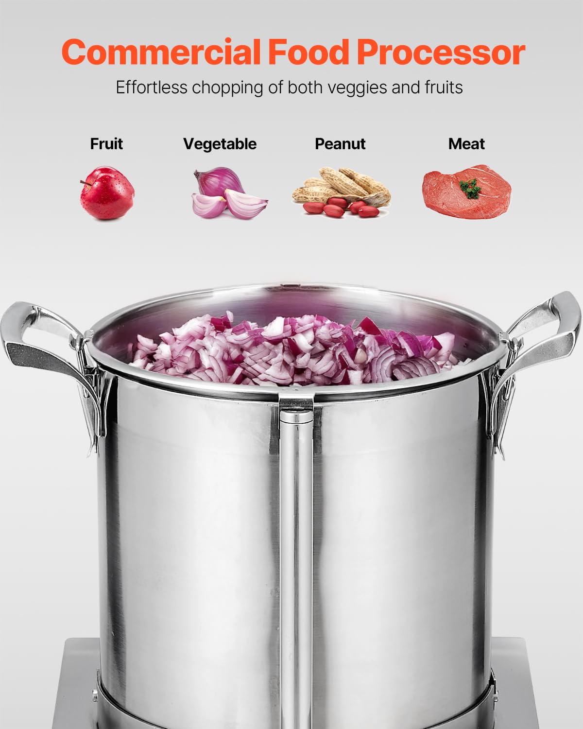 VEVOR Procesador de Alimentos y Picadora de Verduras, Acero Inoxidable de Grado Alimenticio 10 l con 2 Cuchillas Curvas S Adicionales, para Picar Verduras, Frutas, Granos y Nueces, 360 x 355 x 565 mm