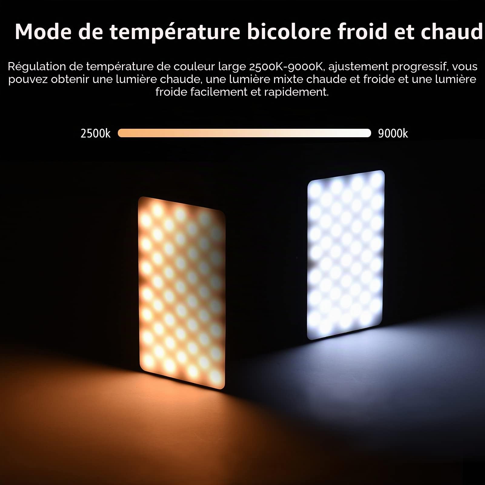 Andoer W140 Kit d'éclairage vidéo LED RVB, lumière de remplissage d'appareil photo LED pour photographie