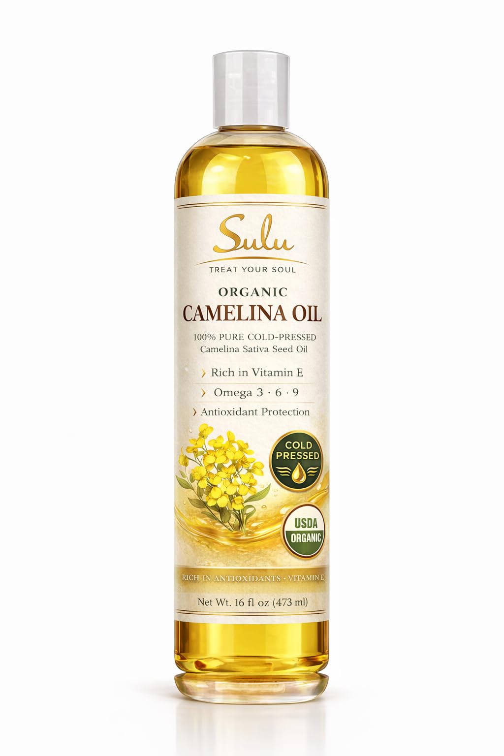 100% Pure Cold Pressed Extra Virgin Unrefined Organic Camelina Seed Oil (16 fl.oz)
