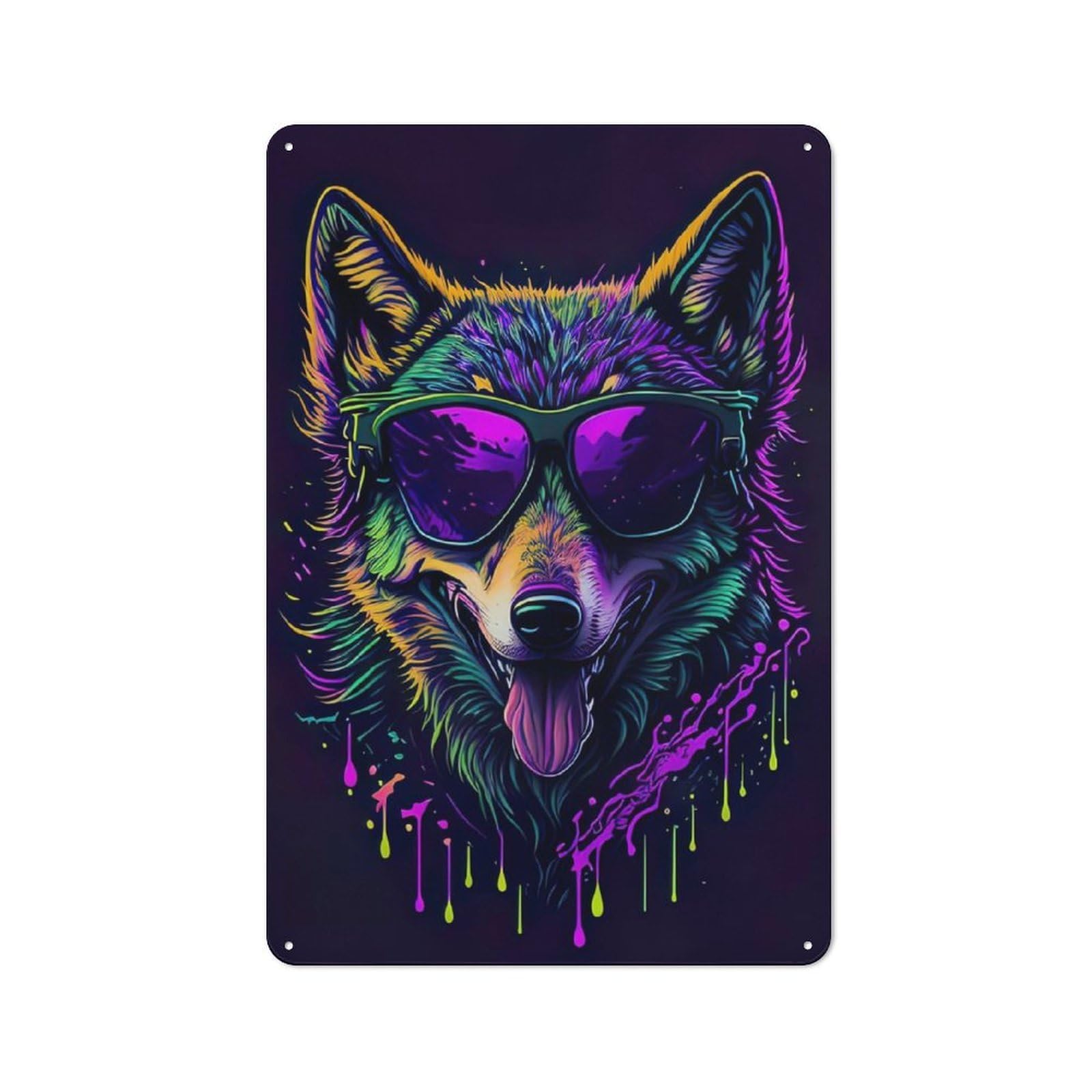Junmoney Cute Whimsical Wolf Metal Wall Sign 30X20cm Featuring For Bar Or Restaurant, For Bar Decor Enthusiasts
