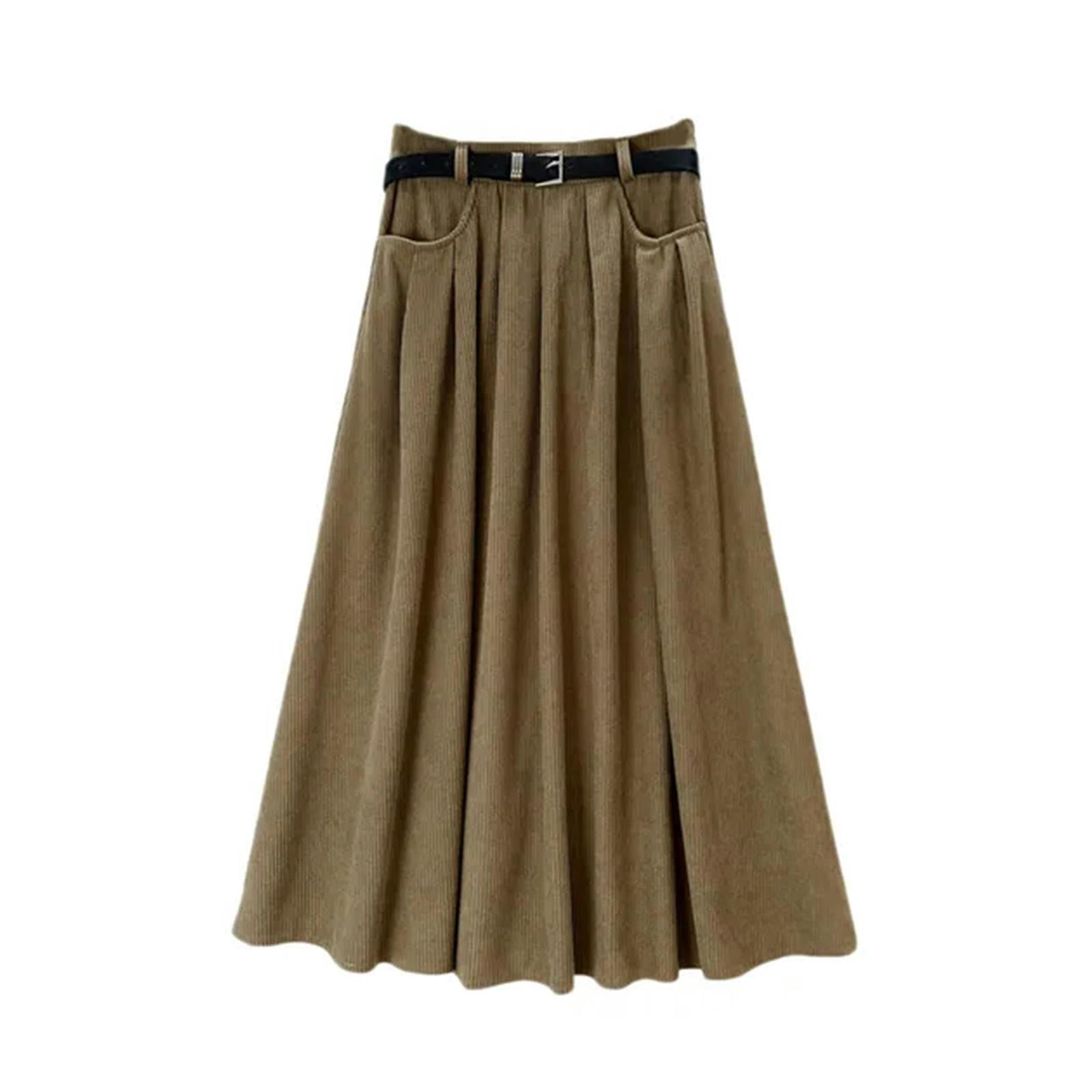 TEidea Gonna Jeans Donna Gonna Plissettata in Velluto per Le Donne: Autunno Inverno all-Match Gonna Spessa A-Line, Gonna Plissettata Lunga