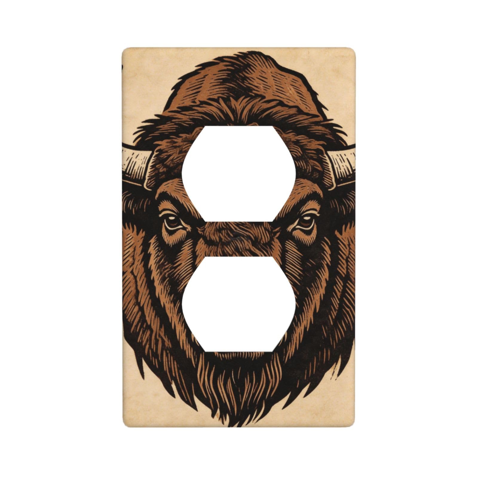 Vintage Bison Head Decorative Switch Plate Cover-Unbreakable Polycarbonate Wall Plate for Home Office, 1 Gang with Screws