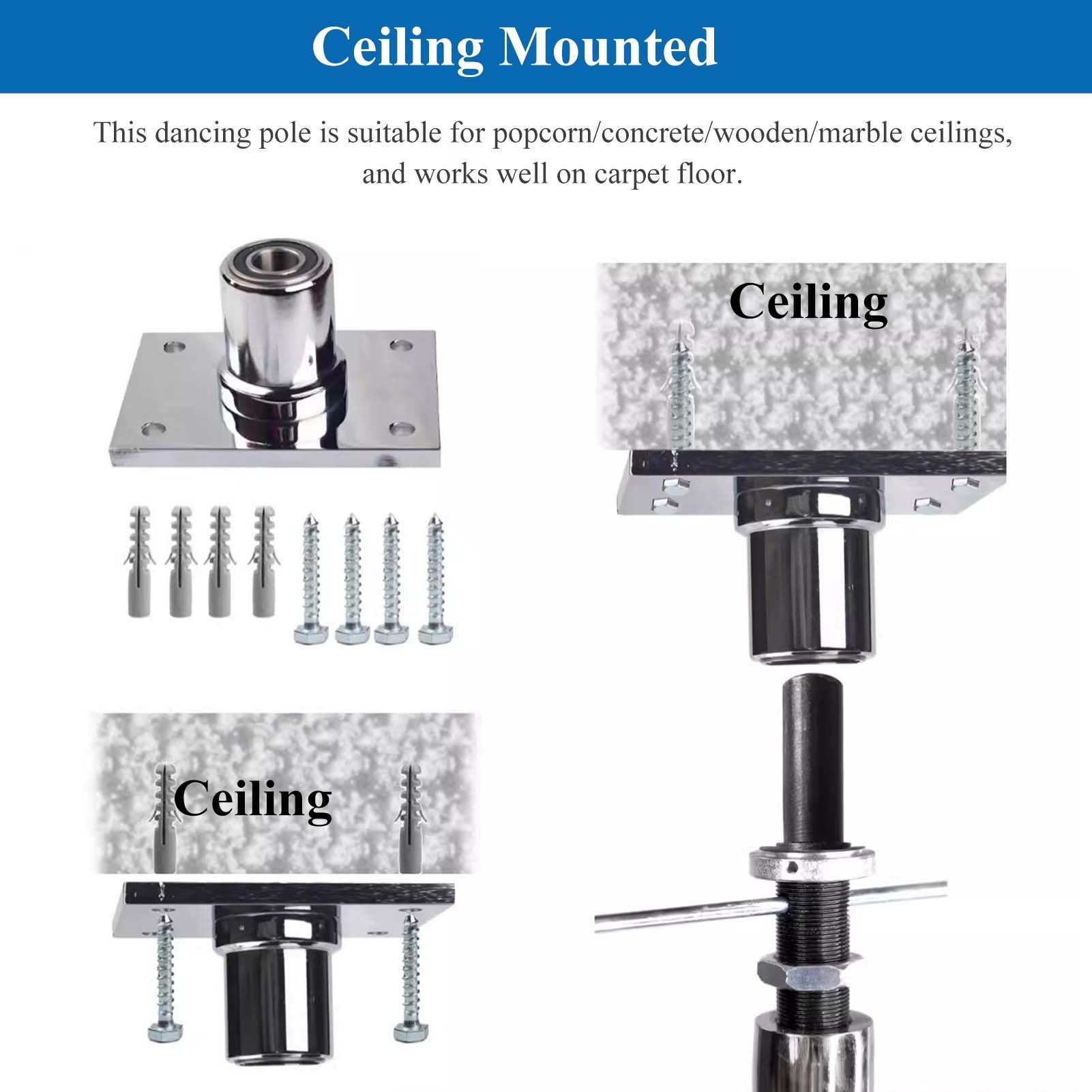 Ceiling Fixed Dance Pole, Professional Dancing Stripper Pole, Steel Workout Pole for Home/Party/Bar/Gym, Pole Dance Practice Rod (Color : 2.825M-2.95M(9.3FT-9.7FT))