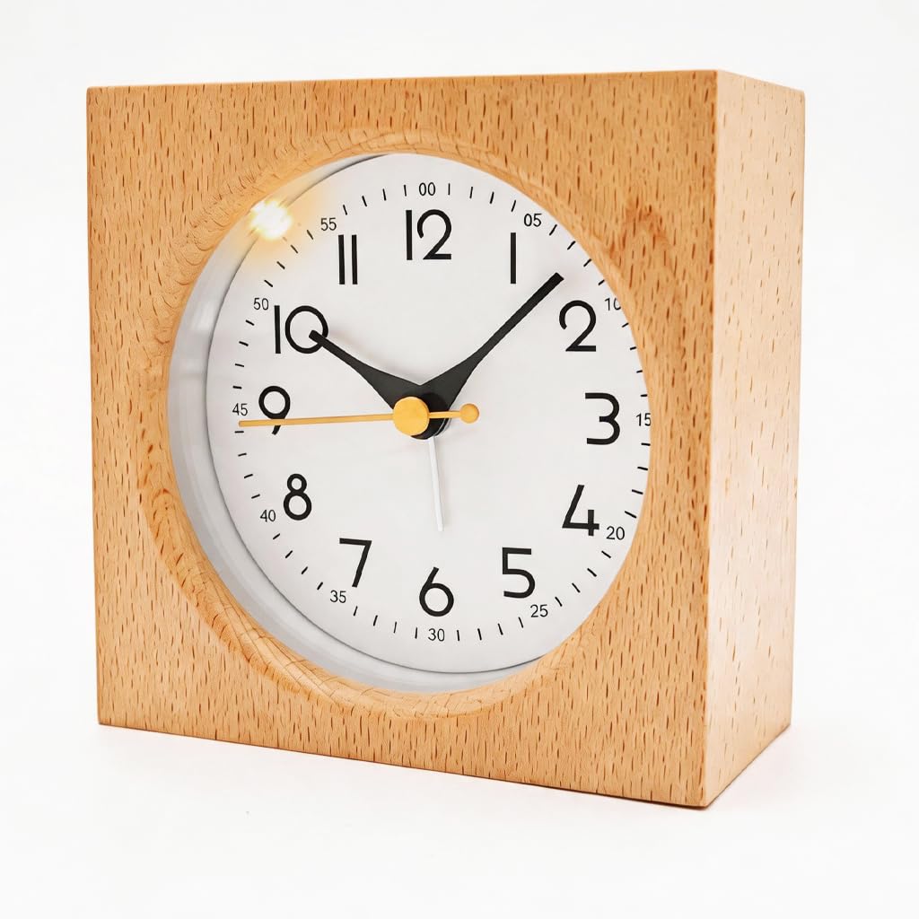 Solisara Silent Alarm Clock Bedside, Wooden No Ticking Desk Clock Mantel