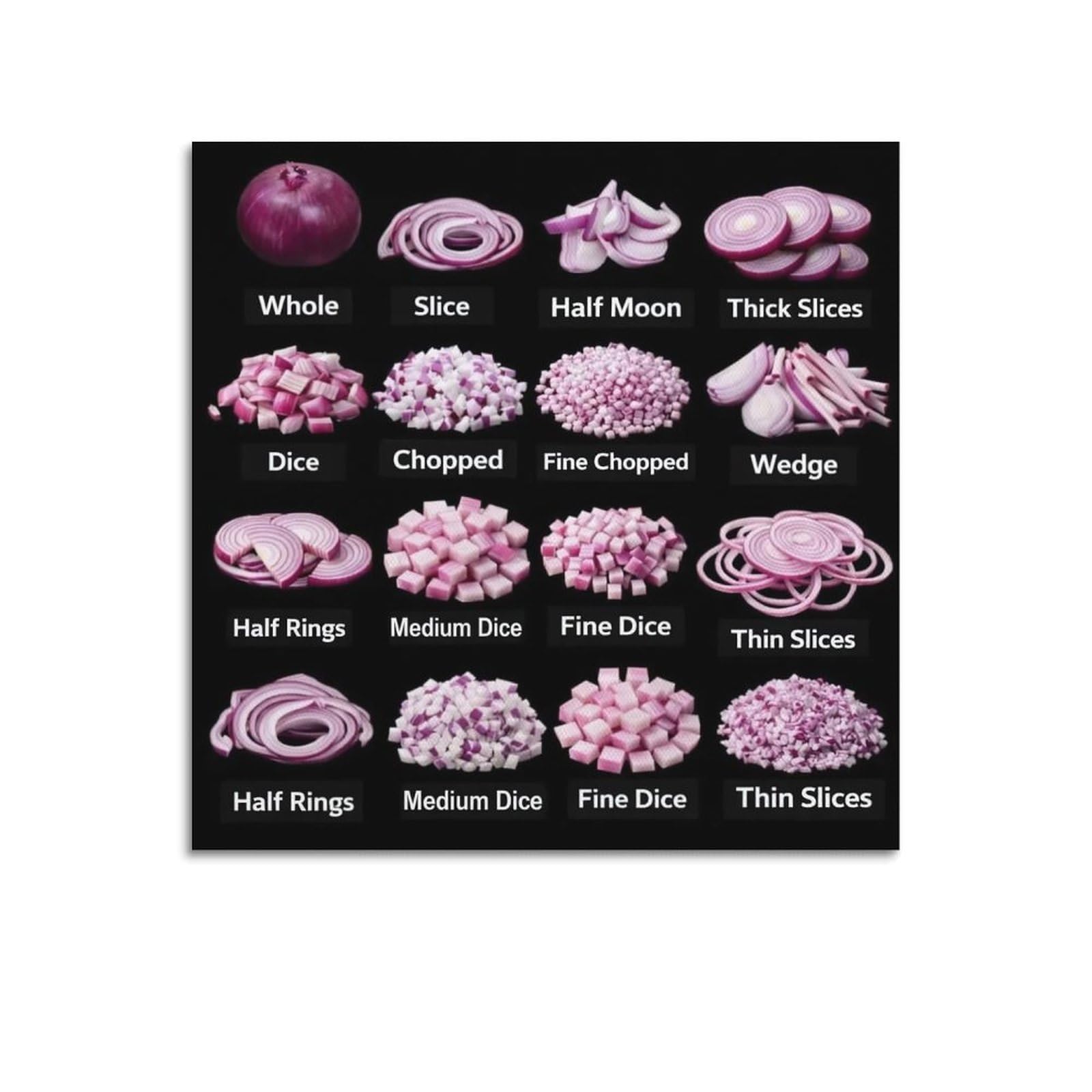 OKAHYS Different Ways to Cut Onions Artwork Poster Decorative Painting Canvas Wall Artworks Picture 16x16inch(40x40cm)