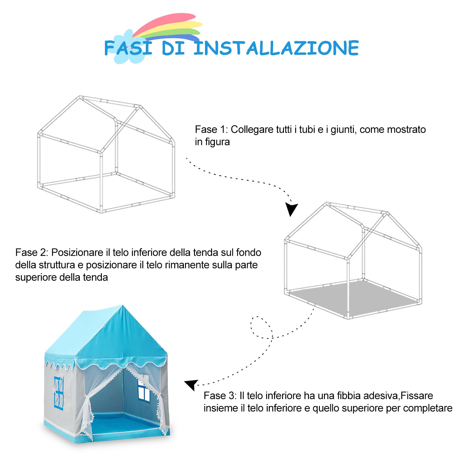 Ergocar Tenda da Gioco per Bambini, Castello dei Sogni Con Palle Colorate, Traspirante Tenda Principessa, Giochi da Esterno per Bambini, Regalo Natale Compleanno