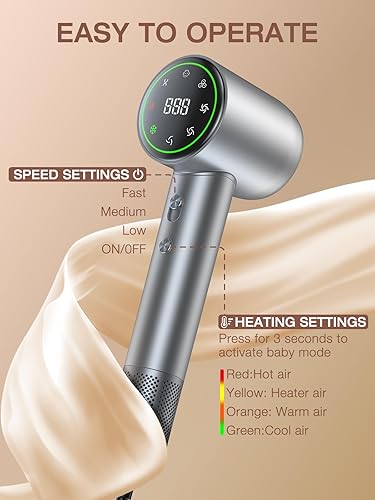 Miniatura 8 de Secador de pelo, 160000 RPM de alta velocidad iónico de bajo ruido con motor sin escobillas para secado rápido, secador de pelo silencioso con