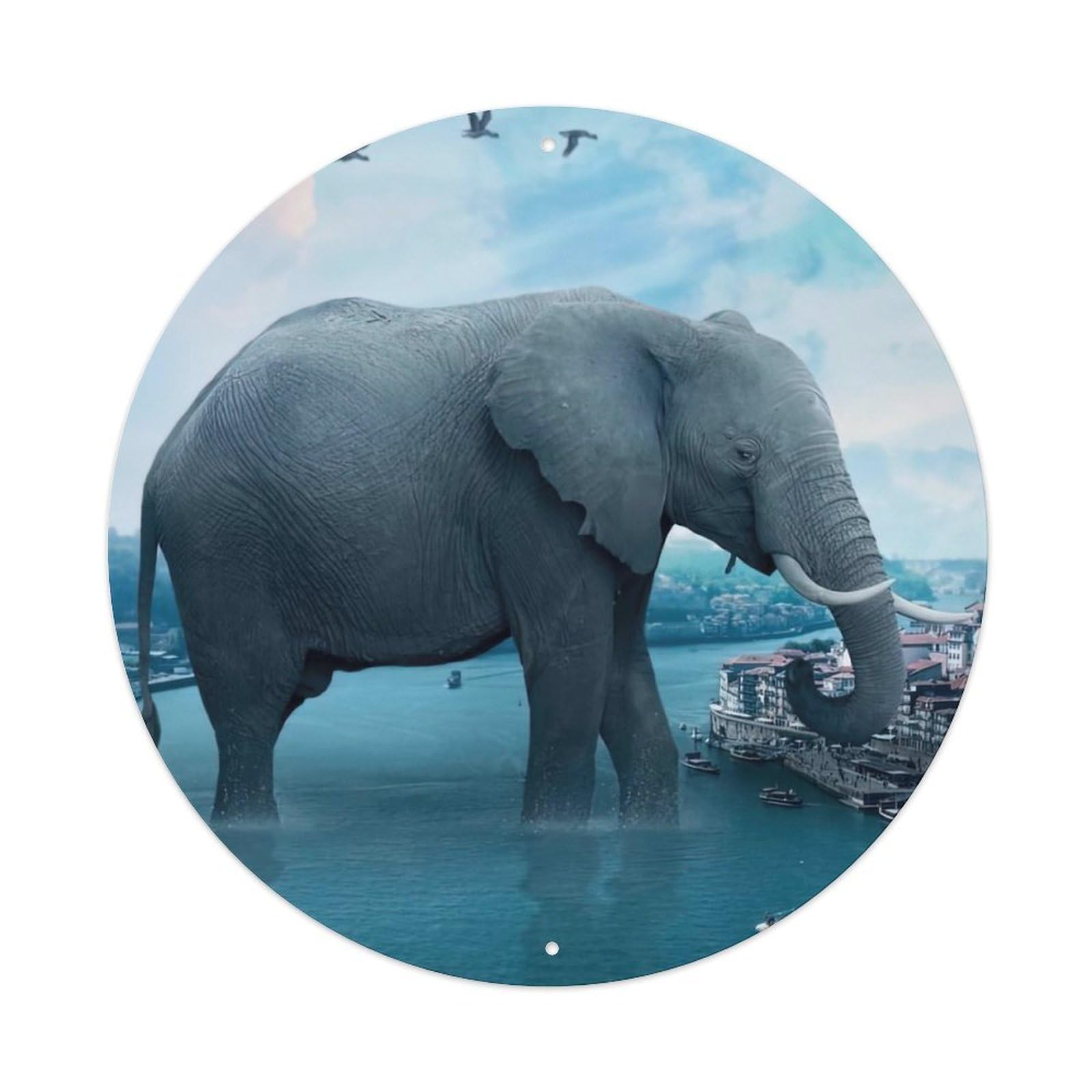 Animal Artwork Giant Elephant in The River Vintage Metal Tin Sign Plaque Wall Decor for Cafe, Club Bar, Office, Garden Metal Poster 8x8Inch