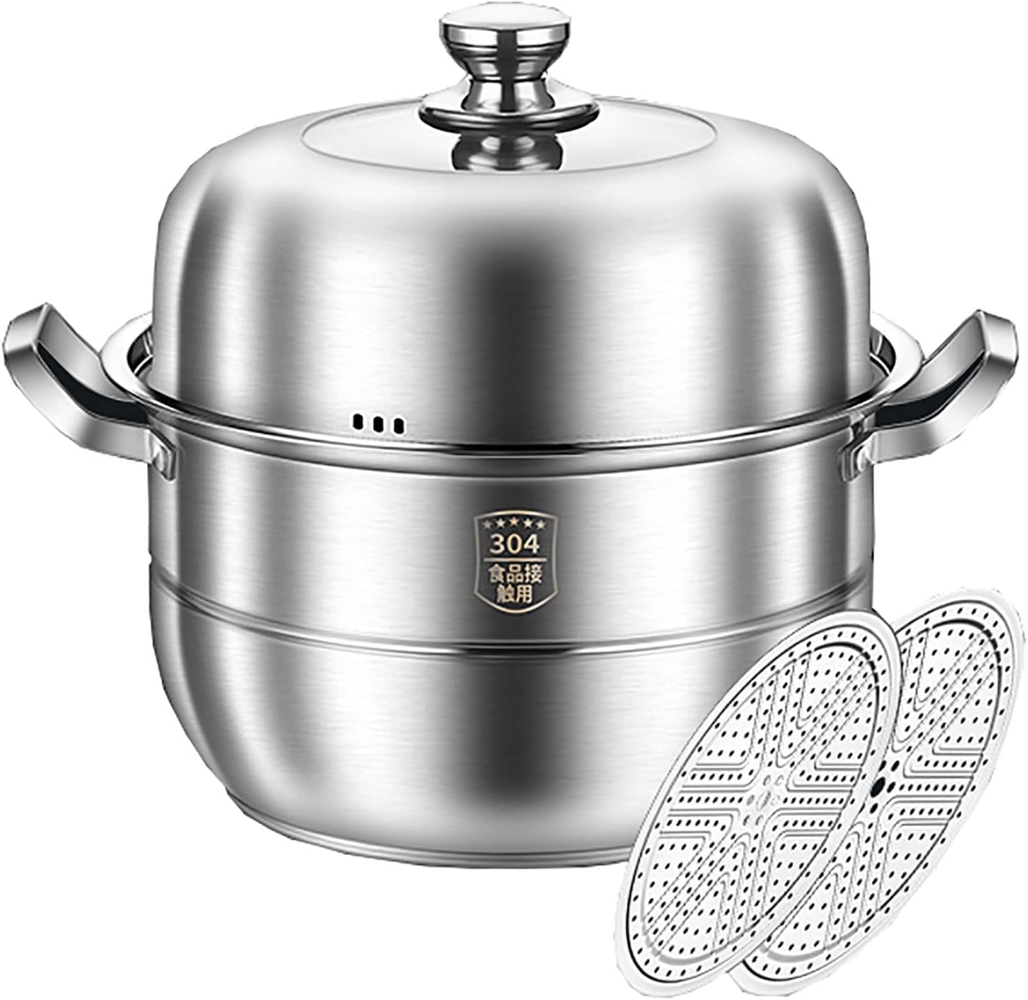 JFGCTYHXY Stainless steel steamer, Food grade 304 stainless steel 5-layer composite pot bottom steamed buns seafood stewed chicken soup(32cm)