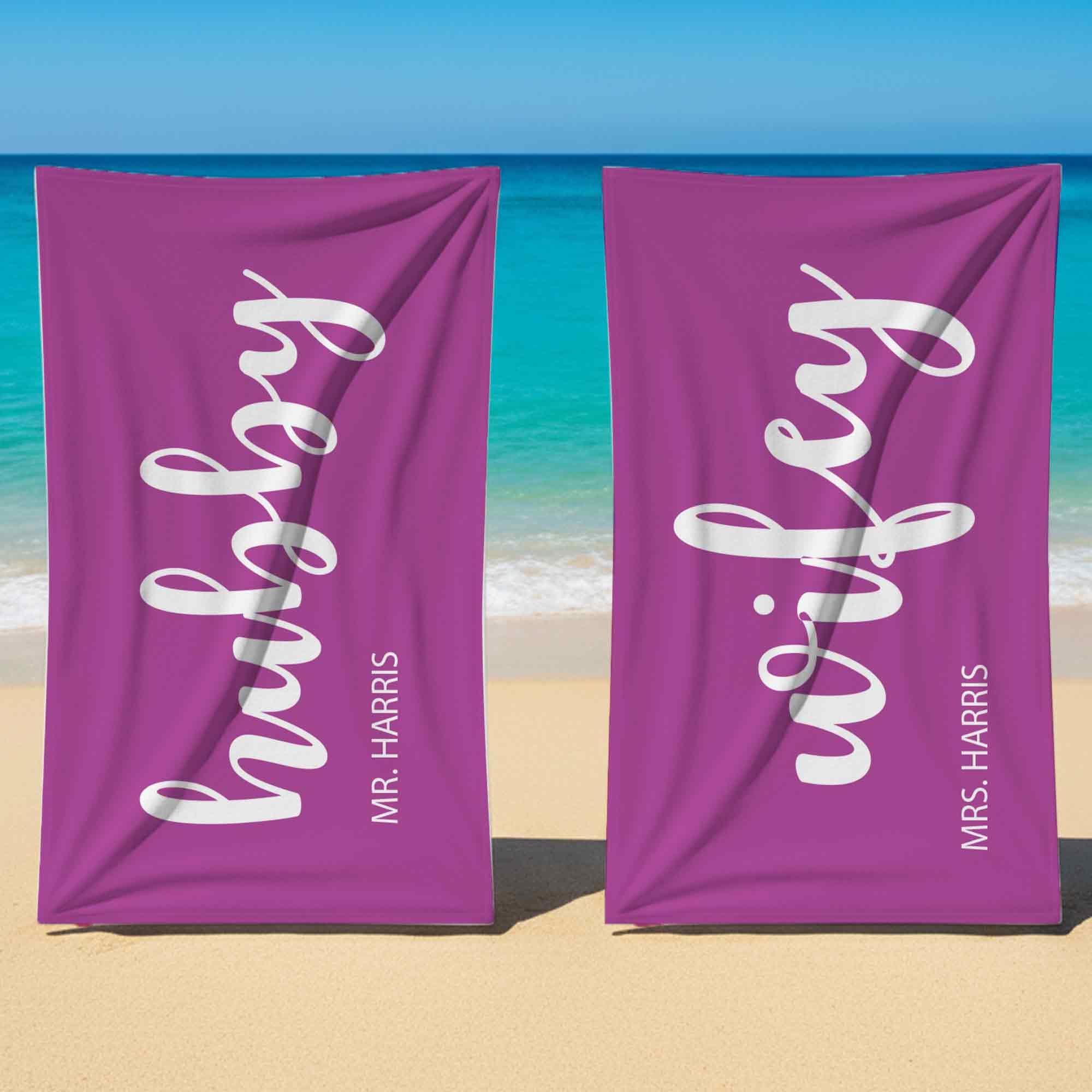 Print Maniacs Custom Hubby Wifey Couple Towel Personalised Name Beach Towel Microfibre Large Quick Dry Lightweight Travel Towel Honeymoon Holiday Pool Spa