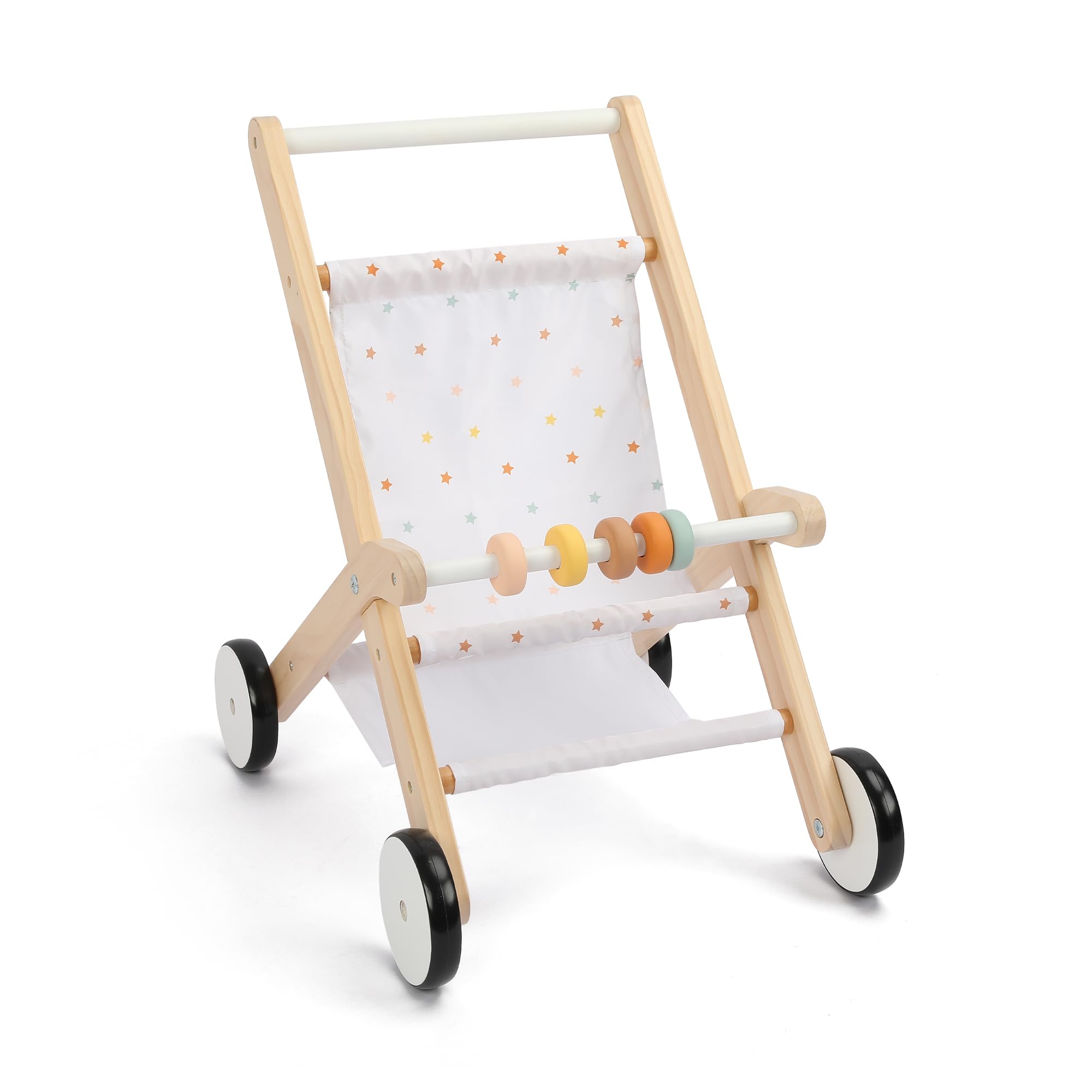 WoddyGo Wooden Doll Pram Furniture for 18 Inch Dolls, Miniature Toy Furnishing Accessory, Pretend Play Dollhouse Nursery Carriage with Rolling Wheels for Girls 3+