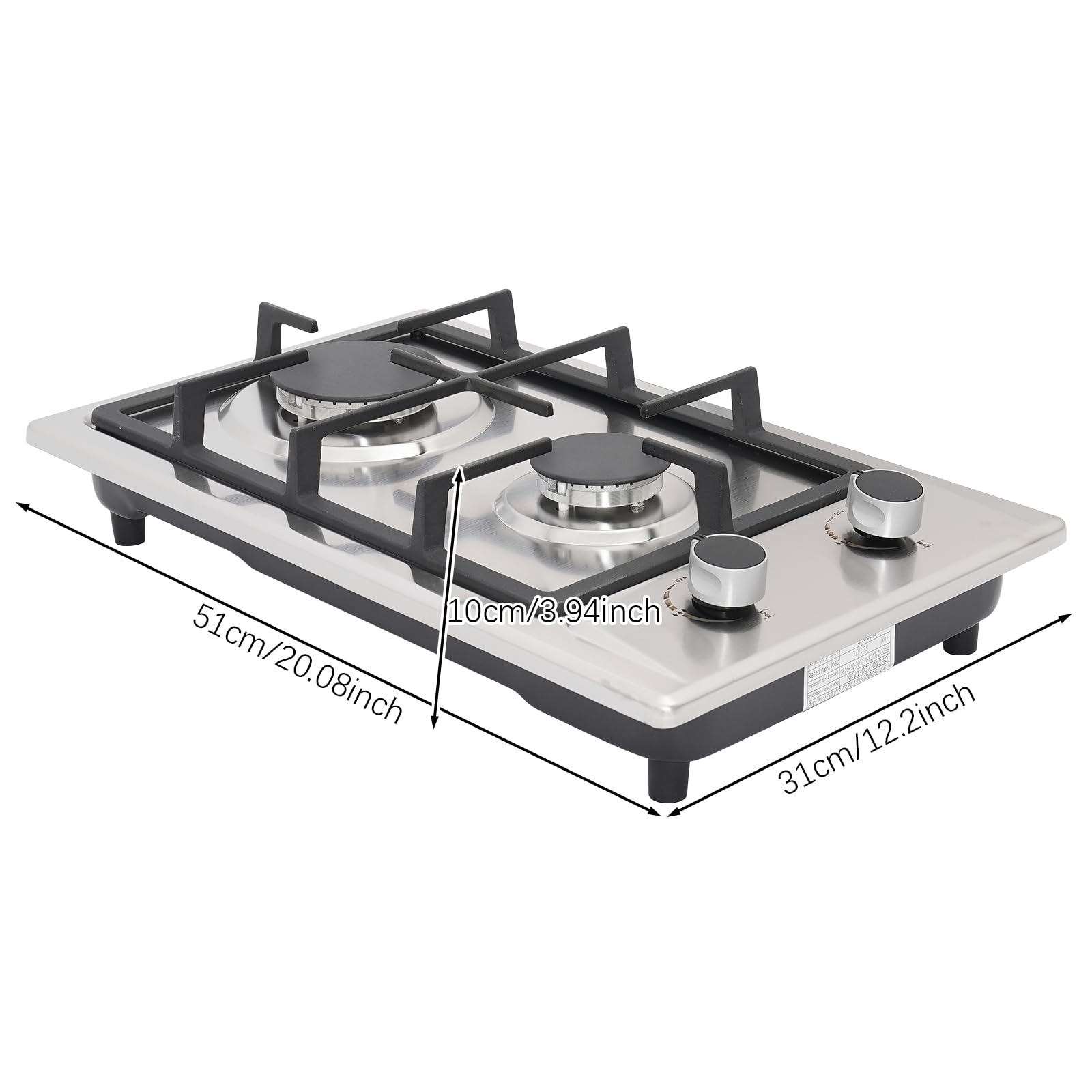 Piano cottura a gas filo top in acciaio inox MILANO 5G DC CENT. FT INOX