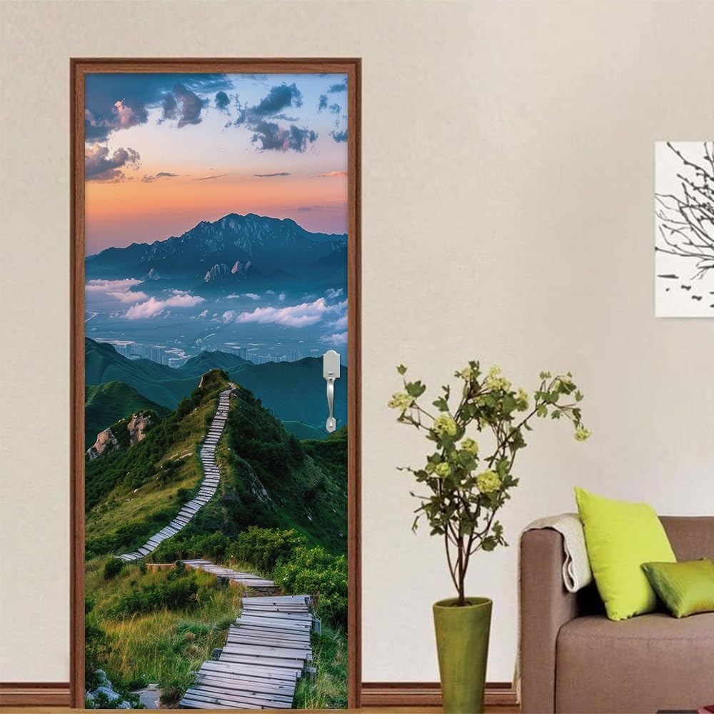 Sticker Porte Thème Naturel, Stickers Porte Trompe L'oeil Paysage Autocollant Poster Auto-Adhésif Art Décor Pour Chambre Salon Salle de Bain Papier Peint 95x215 cm 781n