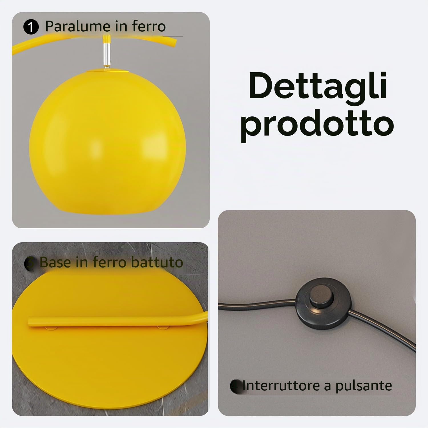 Lampada da terra ad arco nordico Lampada da terra per soggiorno Lampade da terra in ferro nero Lampada alta per camera da letto E27 con lampadina Paralume regolabile Lampada standard moderna