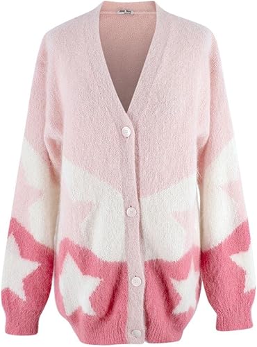 Miu Miu Cárdigan de Mohair Rosa con Estampado de Estrellas de Segunda Mano