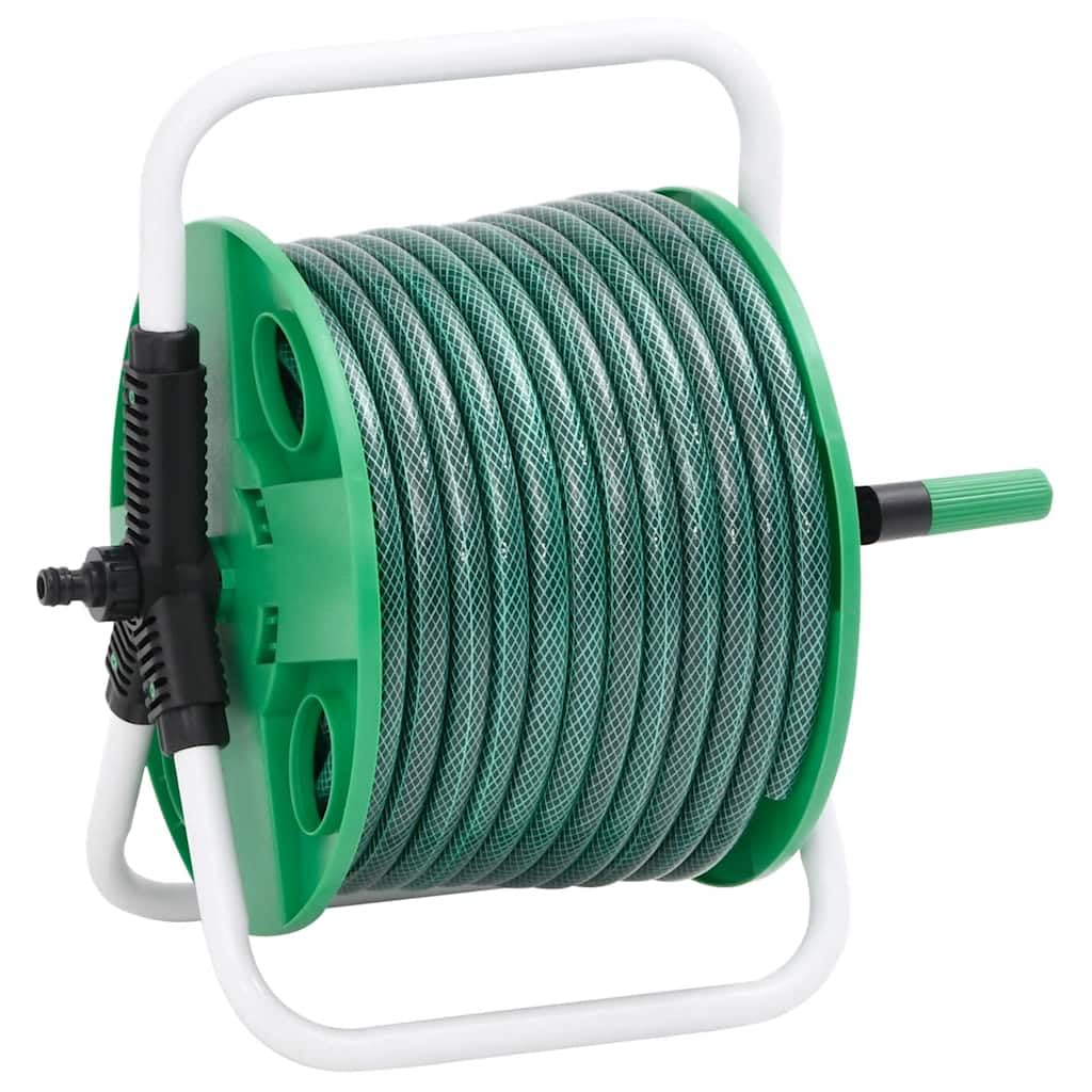Carrete de Manguera de pie con Set racores PVC Verde 0,75" 20 m,Accesorios de Organización y Almacenamiento de Herramientas,Soporte de Manguera de jardín,6.34kg-3281513