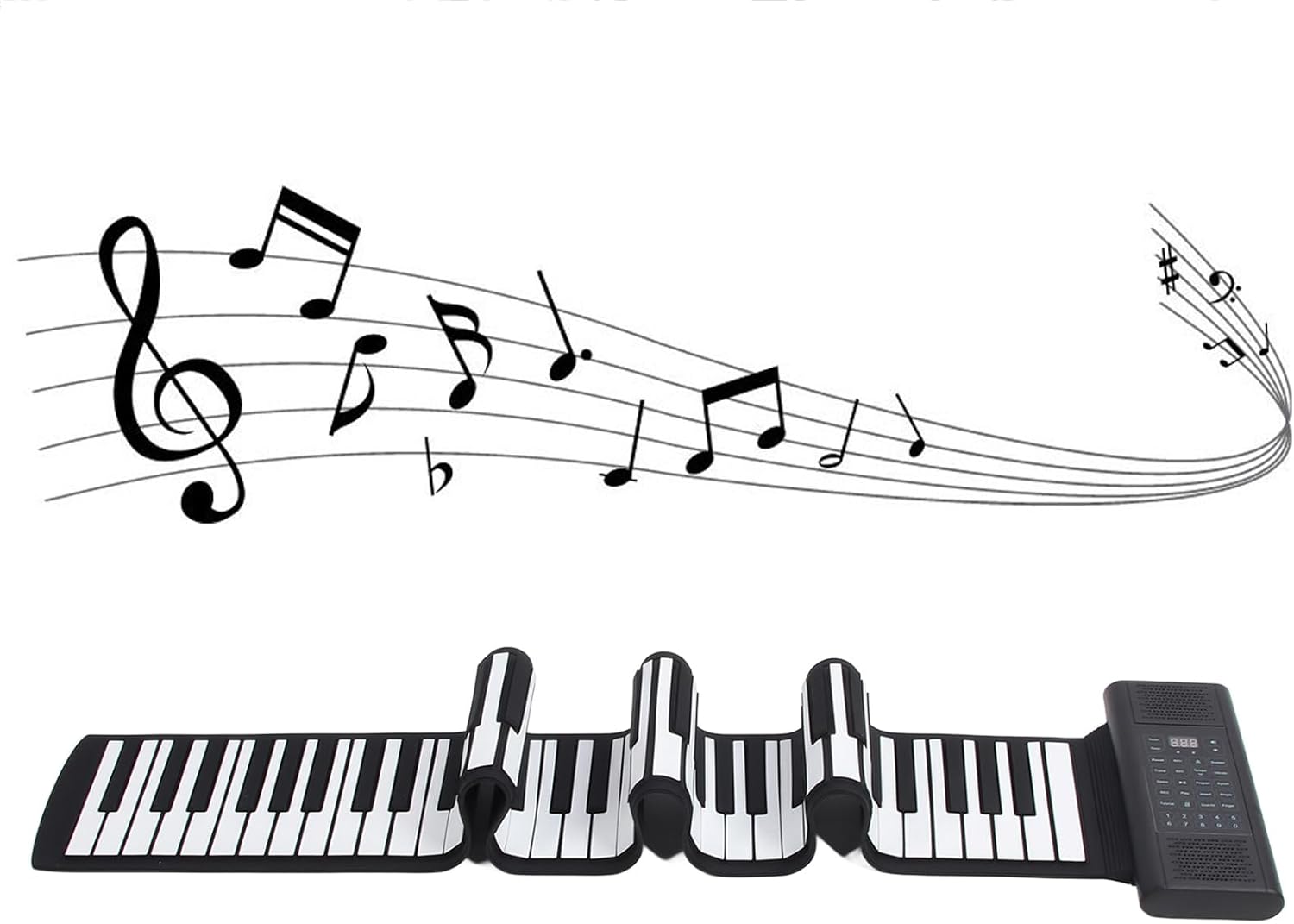 88 Keys Roll Up Piano, MIDI Rechargeable Foldable Digital Piano Keyboard with LED Display, 128 Tones Rhythms, 14 Demo Songs, Hand Roll Piano for Kids Beginners