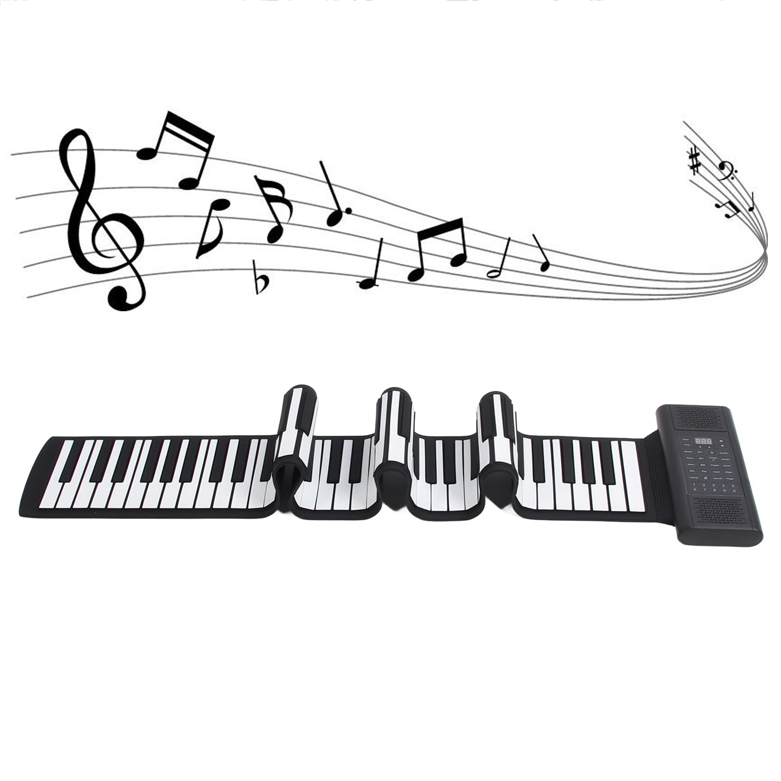 Piano Roll Up z 88 Klawiszami, Składana Klawiatura do Pianina Cyfrowego MIDI z możliwością ładowania i Wyświetlaczem LED, Rytmy 128 Tonów, 14 Utworów Demonstracyjnych, Pianino