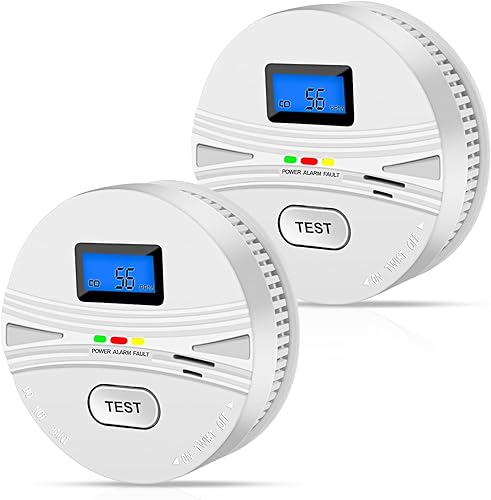 Paquete de 2 detectores de humo y monóxido de carbono, detector de humo, detector de monóxido de carbono combinado con baterías, detector de humo de