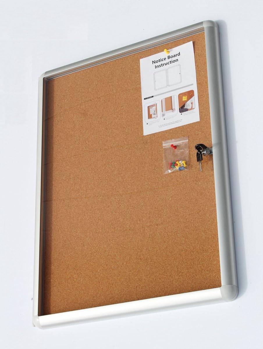 Vitrine d'affichage DIN 9 x A4 | Tableau d'affichage verrouillable en liège, Vitrine intérieure avec serrure pour bureau, école, hôtel, 98 x 72 x 3 cm