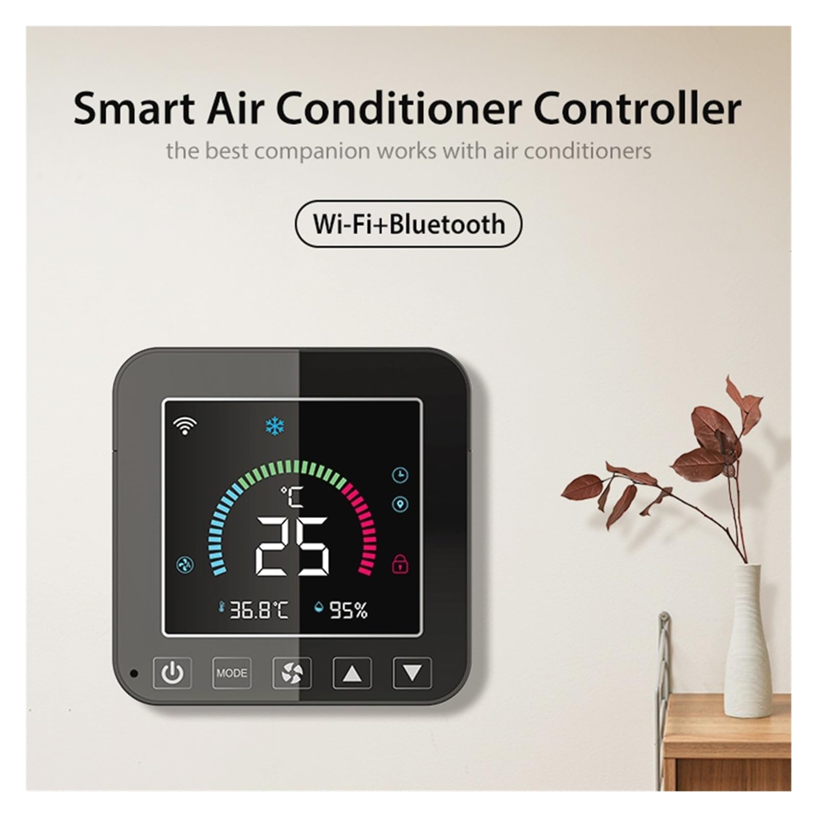 Digitaler Thermostat, Tuya WiFi-Thermostat, Klimaanlagen-Temperatur-Feuchtigkeits-Infrarot-Controller, USB-Power-LCD-Touchscreen(2 Pcs)