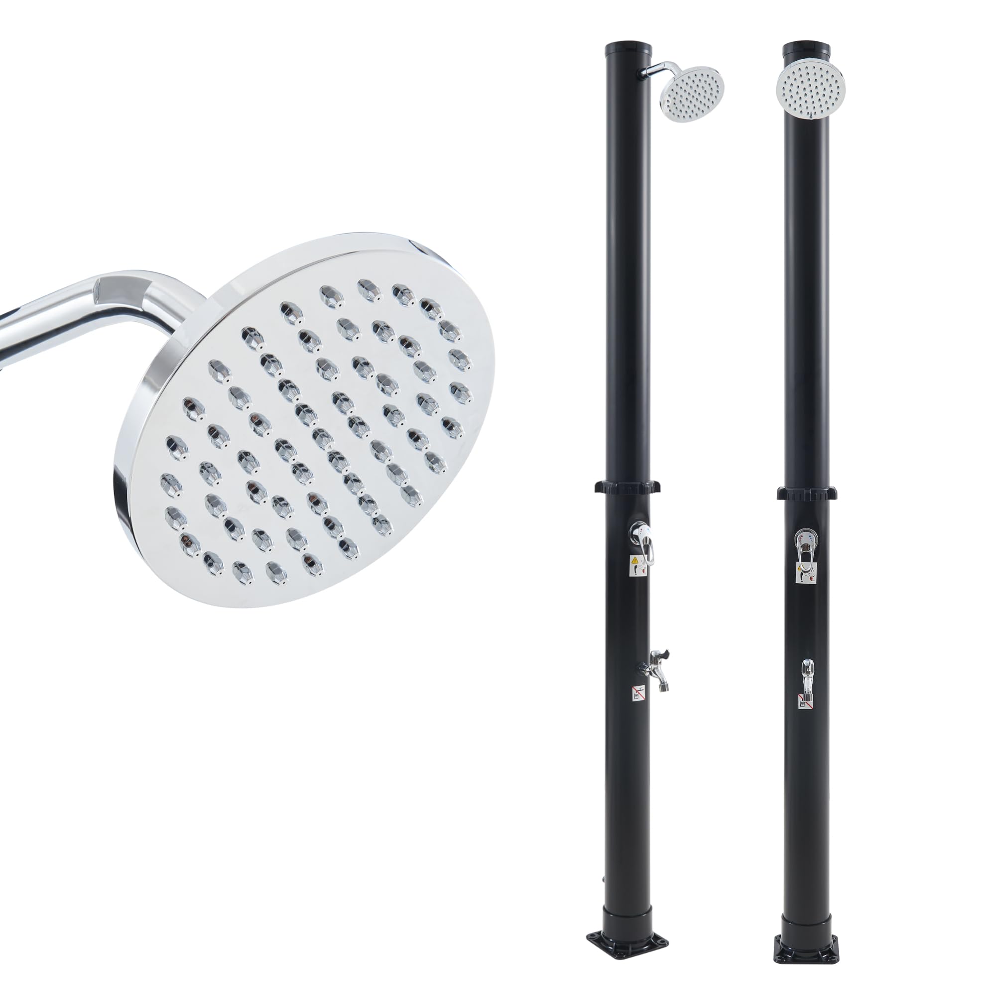 casa.pro Ducha Solar Exterior Frerievn para Piscina Jardín Terraza con Cabezal Giratorio Grifo para Piés Temperatura Ajustable máx. 60°C Tanque de 18L Plástico/Metal Altura 215 cm - Negro