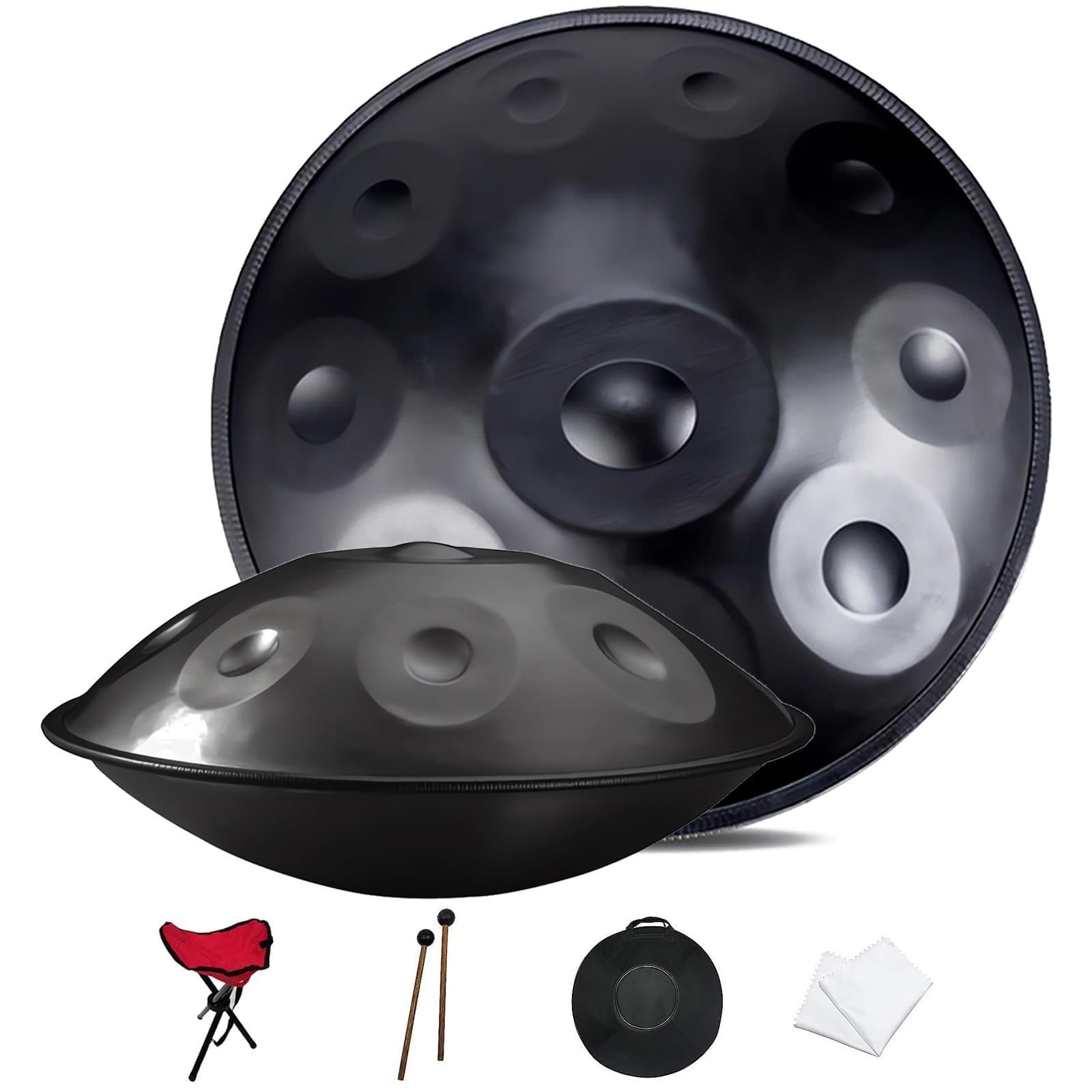 Ręczny bęben instrumentalny ze stali, 56 cm, 432 Hz/440 Hz, 9/10/12 nut, patelnia ręczna dla dorosłych z młotkami i torbą (A, 10 nut (440 Hz))