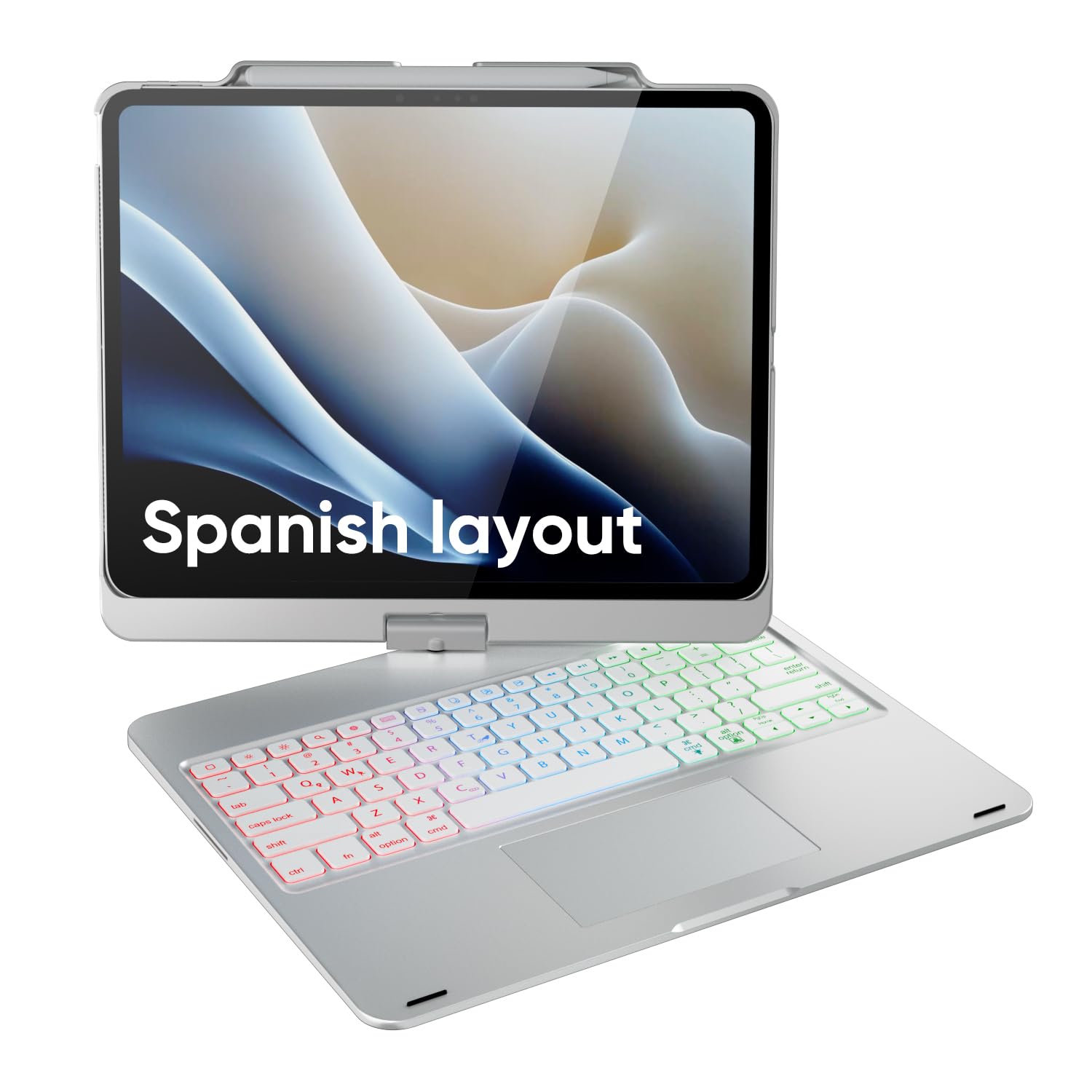 doqo Funda con Teclado para iPad Air de 13 Pulgadas (M4/M3/M2), iPad Pro 13 (M5/M4), iPad Pro 12,9" (6.ª/5.ª/4.ª/3.ª Gen) 360°, Panel táctil, Teclado retroiluminado de 7 Colores