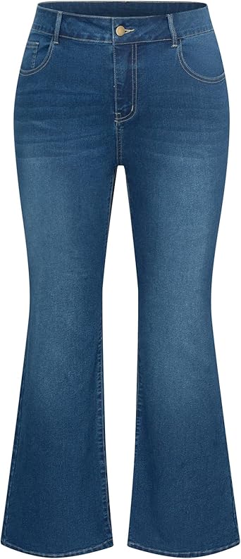 Hanna Nikole Women's Plus Size Wide Flared Jeans High Waisted Stretchy Bell Bottom Denim Jeans (Standard and Plus)