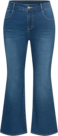 Hanna Nikole Women's Plus Size Wide Flared Jeans High Waisted Stretchy Bell Bottom Denim Jeans (Standard and Plus)