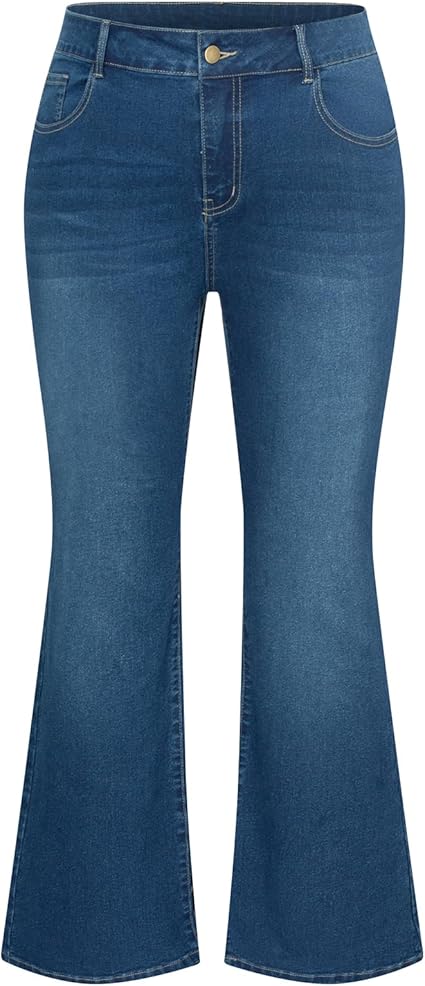 Hanna Nikole Women's Plus Size Wide Flared Jeans High Waisted Stretchy Bell Bottom Denim Jeans (Standard and Plus)