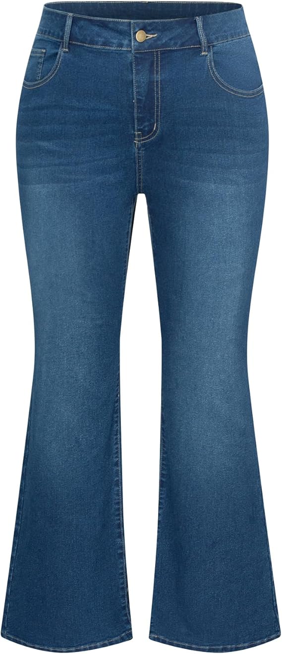 Hanna Nikole Women's Plus Size Wide Flared Jeans High Waisted Stretchy Bell Bottom Denim Jeans (Standard and Plus)