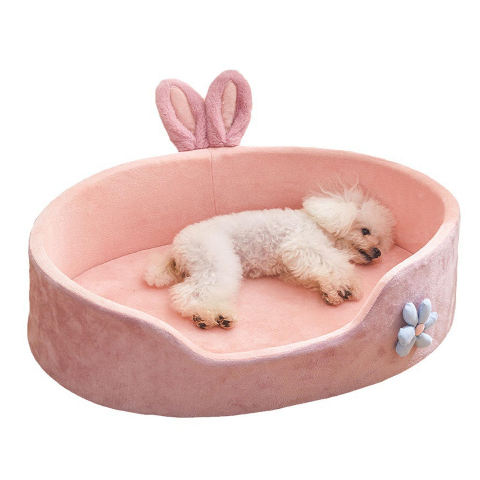 Princess Pink Washable Dog and Cat Bed, Rabbit Ear Calming - Soft Comfortable Warm Cat Bed for Small Medium Breeds (L 35cm / 13.8in)